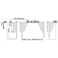 Turturi luminosi 180 LED albastru 5x0.8m IP44, exterior - vedere laterala