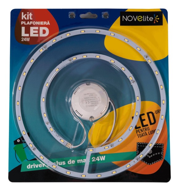 Kit LED Plafoniera Novelite 24W 2700K 27.7cm rotunda alba