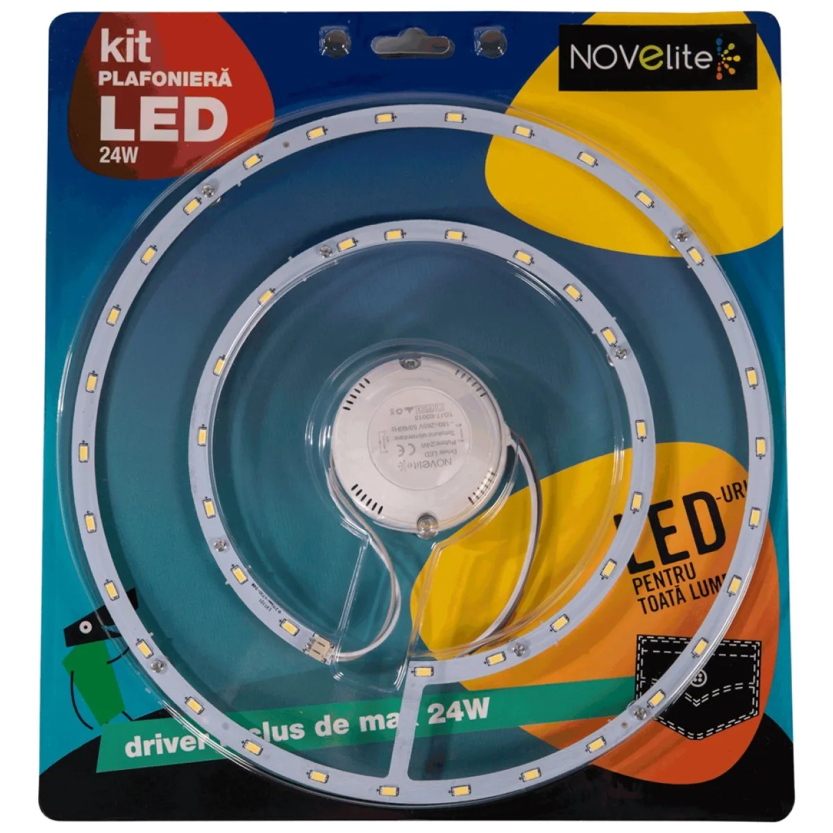 Kit LED Plafoniera Novelite 24W 6500K, 27.7 cm, rotund alb