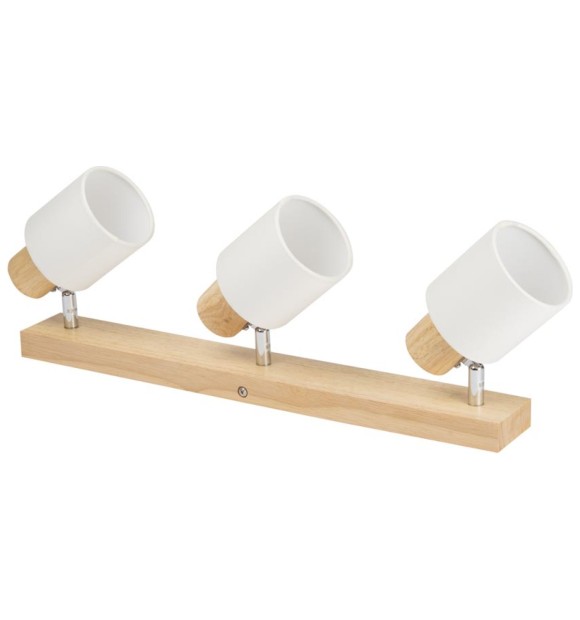 Spot Bara Nordik Alb+Natur 3xE14, Capete Orientabile, Lemn