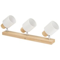 Spot Bara Nordik Alb+Natur 3xE14, Capete Orientabile, Lemn