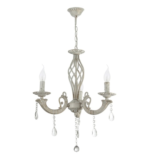 Candelabru Pandora Alb Vintage 3xE14 60W, metal si sticla, 55 cm