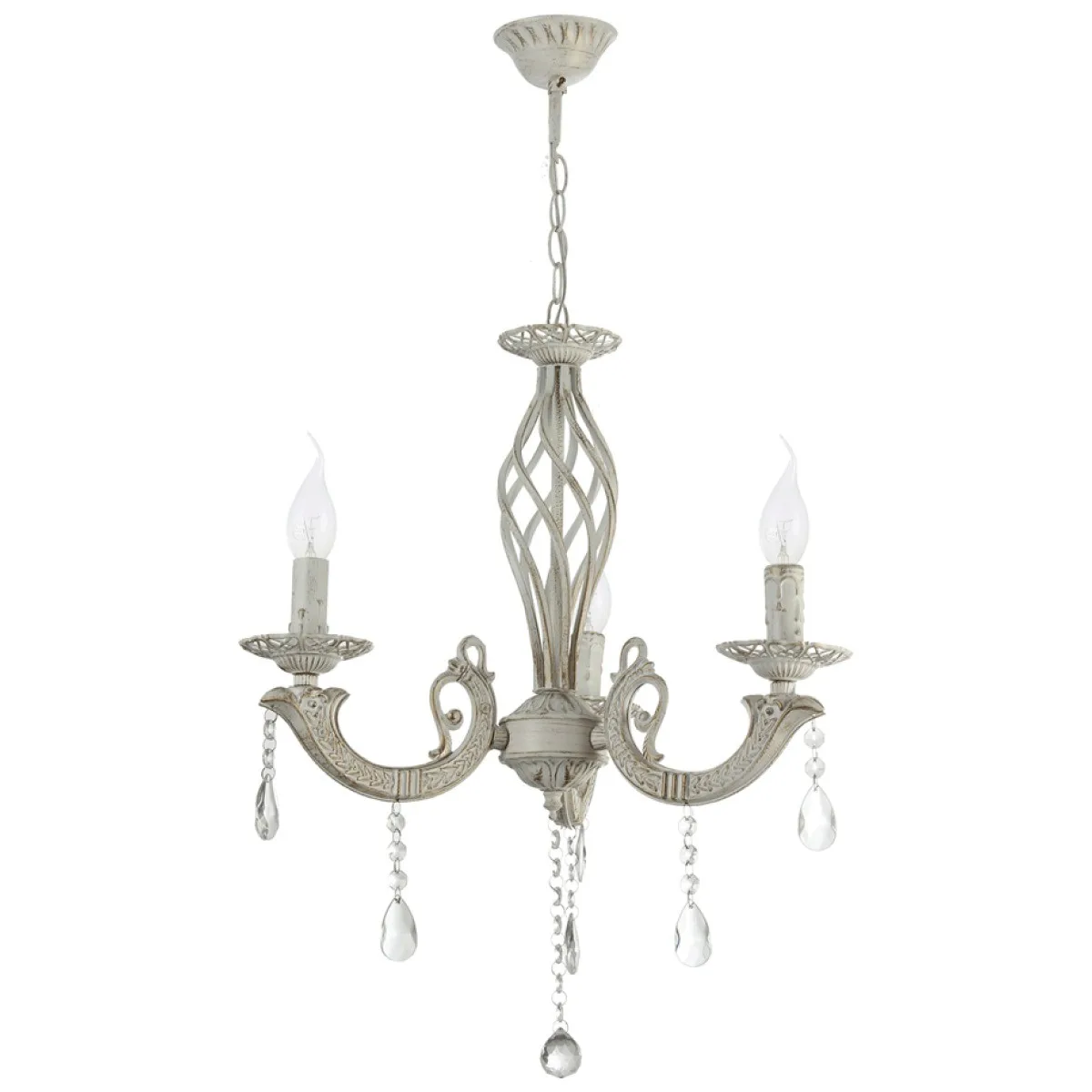 Candelabru Pandora Alb Vintage 3xE14 60W, metal si sticla, 55 cm