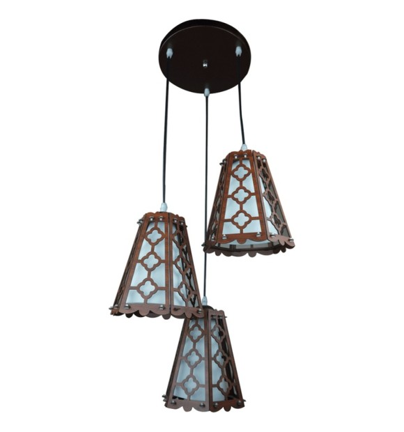 Pendul Jade Maro+Alb 3xE27 40W, Lemn si Sticla, 75x38 cm