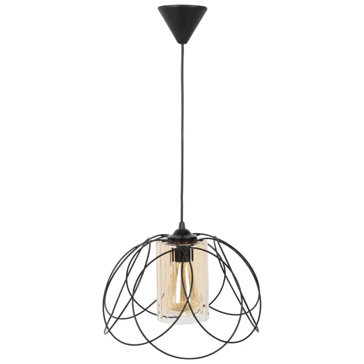 Pendul Leylak Negru 1xE27 60W, Metal si Sticla, 68x26 cm