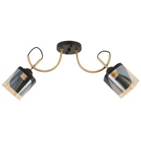 Lustra Smoky 2xE27 Negru+Auriu, Sticla Fumurie, 59.5 cm, Erste