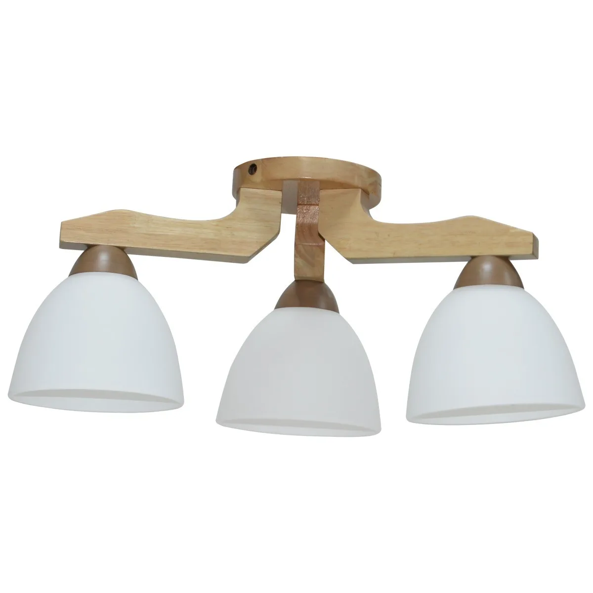 Lustra Lena 3xE27 lemn natur si sticla alba, 44x21 cm, Erste