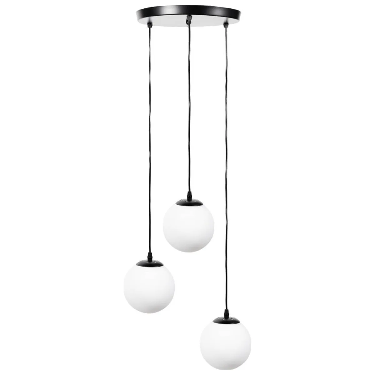 Pendul Glint 3xE27 negru, metal si sticla, 29x100 cm, Erste