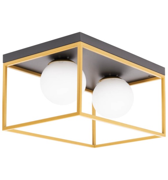 Lustra Luma Erste 2xE27 negru+auriu, 42x28 cm, metal si sticla