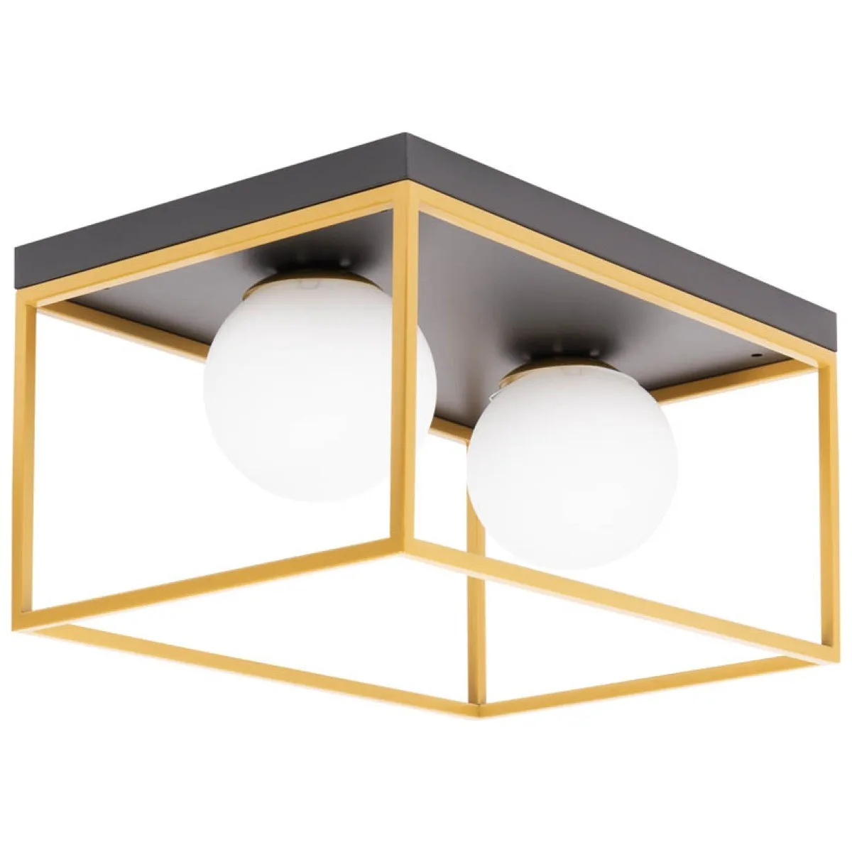 Lustra Luma Erste 2xE27 negru+auriu, 42x28 cm, metal si sticla