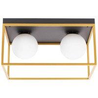 Lustra Luma Erste 2xE27 negru+auriu, 42x28 cm, metal si sticla - vedere laterala