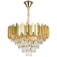 Candelabru Cristal Erste 9xE14 IP20, Auriu, 58x97 cm