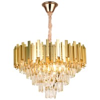 Candelabru Cristal Erste 9xE14 IP20, Auriu, 58x97 cm - vedere laterala