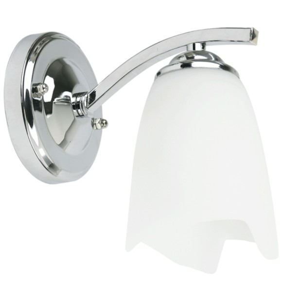 Aplica Tania E27 60W, abajur sticla, alb cu crom 16x19 cm