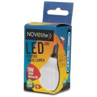 Bec LED Sferic G45 5W E14 3000K Alb Cald Novelite - ambalaj