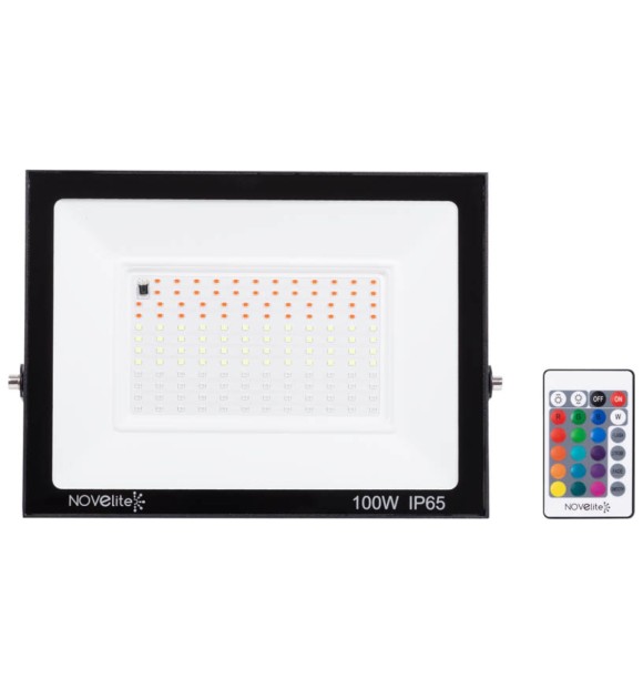 Proiector LED RGB 100W IP65 cu telecomanda, negru - Novelite