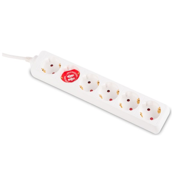 Prelungitor Inlet 6 prize cu CP, cablu 3m, 10A 2300W, alb