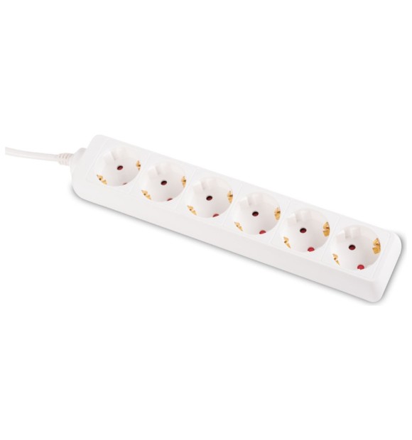 Prelungitor 5m cu 6 prize, alb, protectie copii, 10A 2300W, Inlet