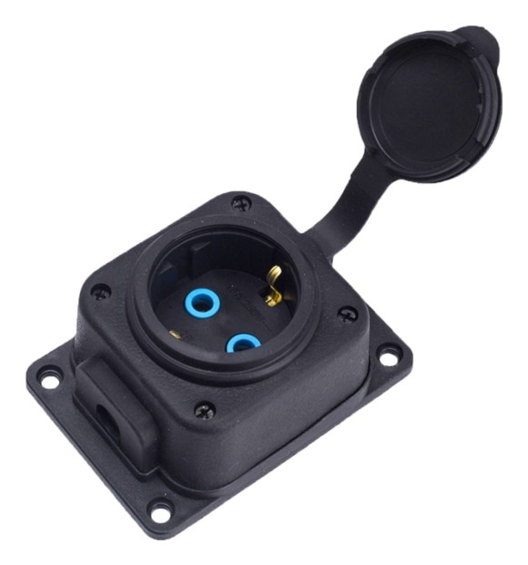 Grup 1 priza cauciuc IP44 16A cu impamantare, negru Bylion