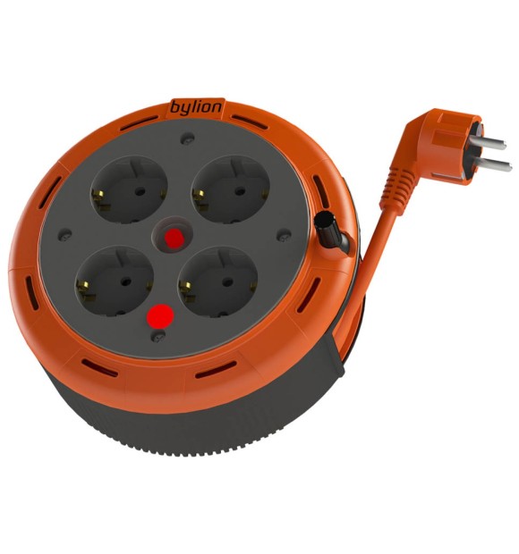 Prelungitor retractabil 5m 4 prize 10A cu impamantare, Bylion