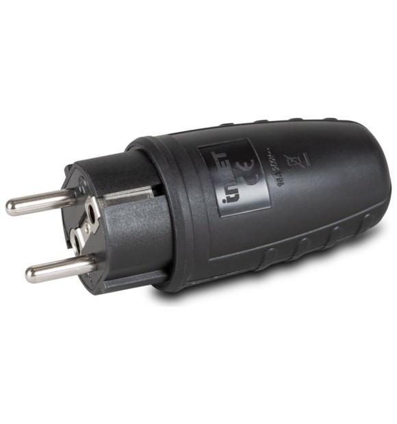 Stecher Cauciucat IP44 Inlet, Schuko 16A 2P+E 230V, Negru