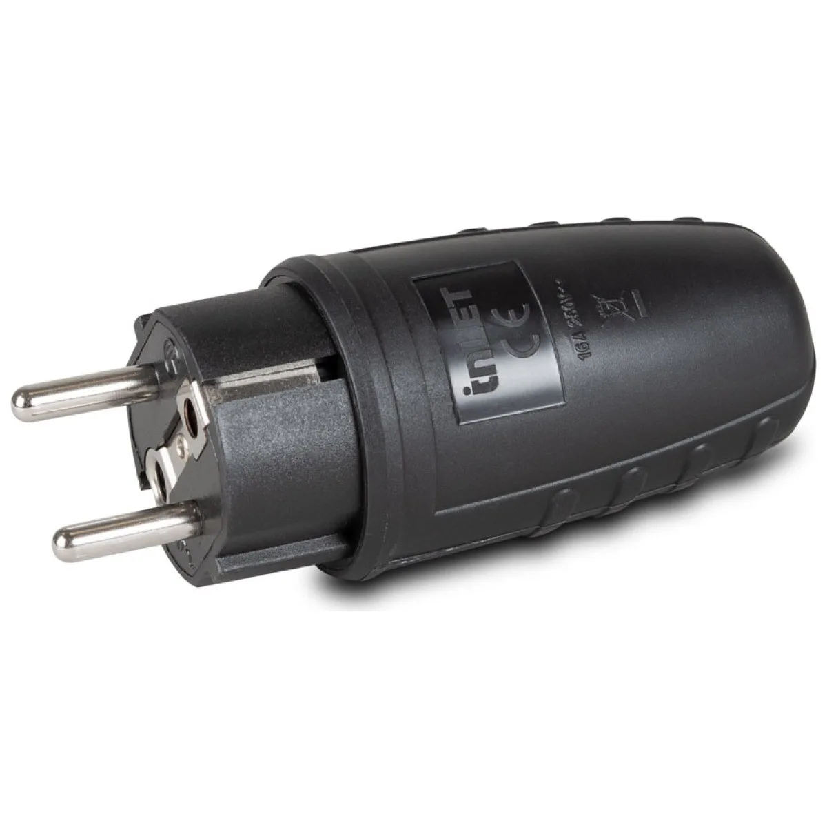 Stecher Cauciucat IP44 Inlet, Schuko 16A 2P+E 230V, Negru
