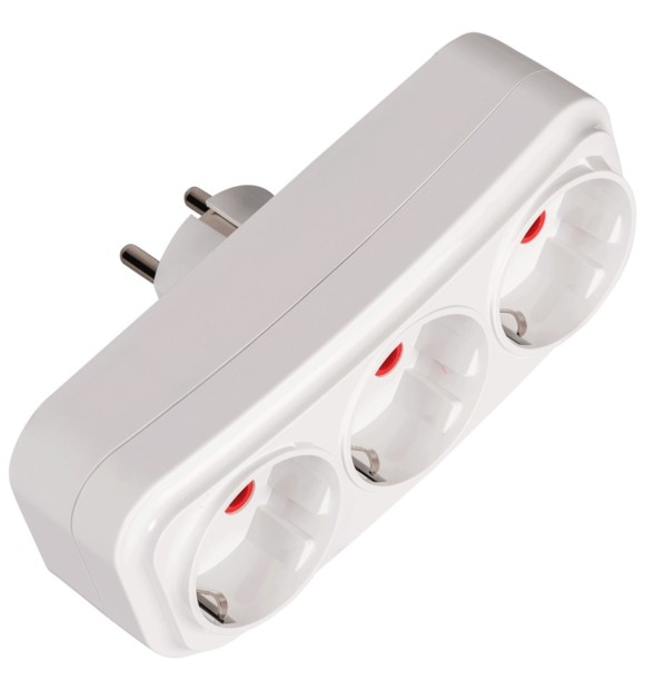 Triplu Stecher Liniar Schuko 16A 3 Prize, Alb ABS - Inlet