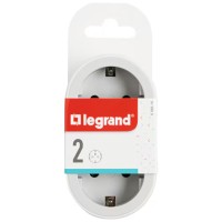 Adaptor priza 2 prize 2P+T Legrand, 16A, Alb/Gri - detaliu
