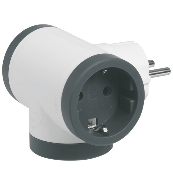 Adaptor 3 prize laterale Legrand 2P+E 16A, Alb/Gri 694520