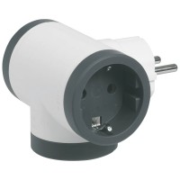 Adaptor 3 prize laterale Legrand 2P+E 16A, Alb/Gri 694520