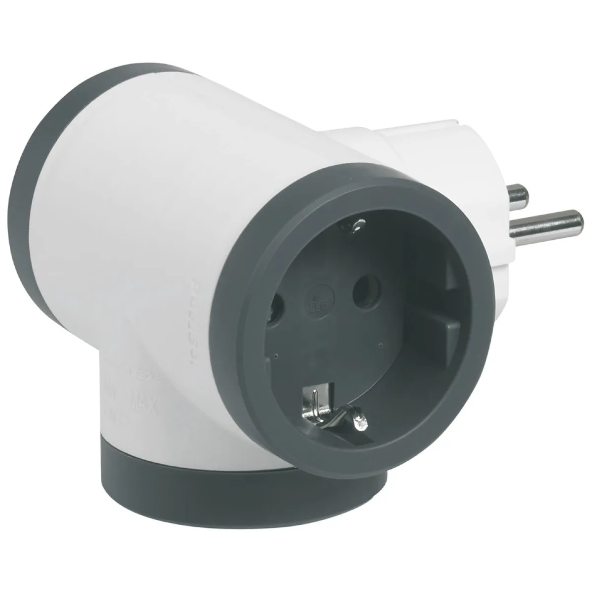 Adaptor 3 prize laterale Legrand 2P+E 16A, Alb/Gri 694520