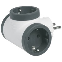 Adaptor 3 prize laterale Legrand 2P+E 16A, Alb/Gri 694520 - detaliu