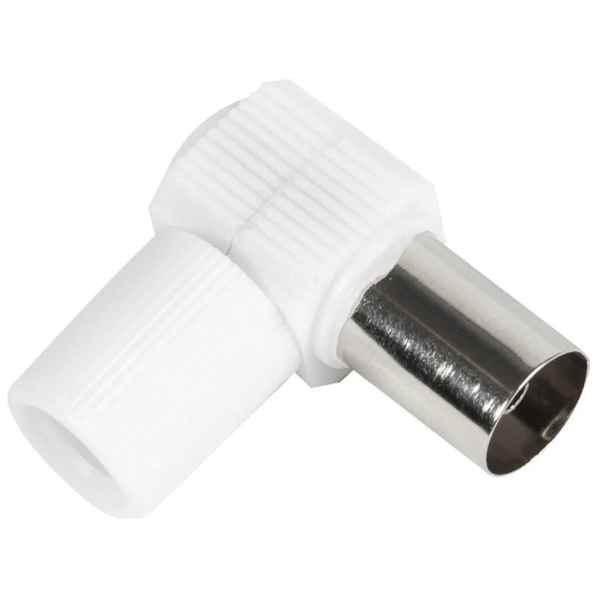 Mufa TV Mama 9.5mm in Cot 90 grade, Coaxial Alb Novelite