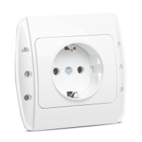 Priza Schuko 16A alb Zirve, cu contact de protectie - vedere laterala