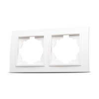 Rama 2 posturi alb Zena, ornament plastic pentru aparataj Elbi - vedere laterala