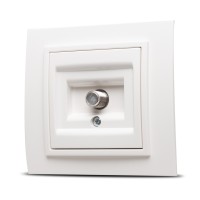 Priza TV alb Zena, conector coaxial tip F - ELBI - vedere laterala