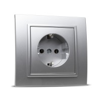 Priza Schuko 16A gri metalizat cu contact de protectie - gama Zena - vedere laterala