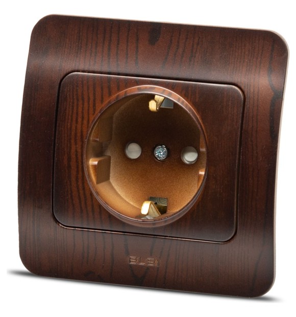 Priza Schuko 16A cu protectie copii nuc inchis Jazz - ELBI