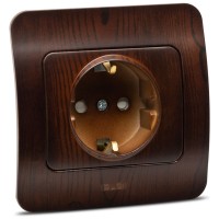 Priza Schuko 16A cu protectie copii nuc inchis Jazz - ELBI - vedere laterala