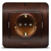 Priza Schuko 16A cu protectie copii nuc inchis Jazz - ELBI - detaliu