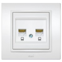 Priza date 2xRJ45 Cat6e UTP alb Zena, montaj ingropat