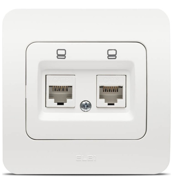 Priza date dubla 2xRJ45 Cat6e alb mat, gama Jazz - Elbi