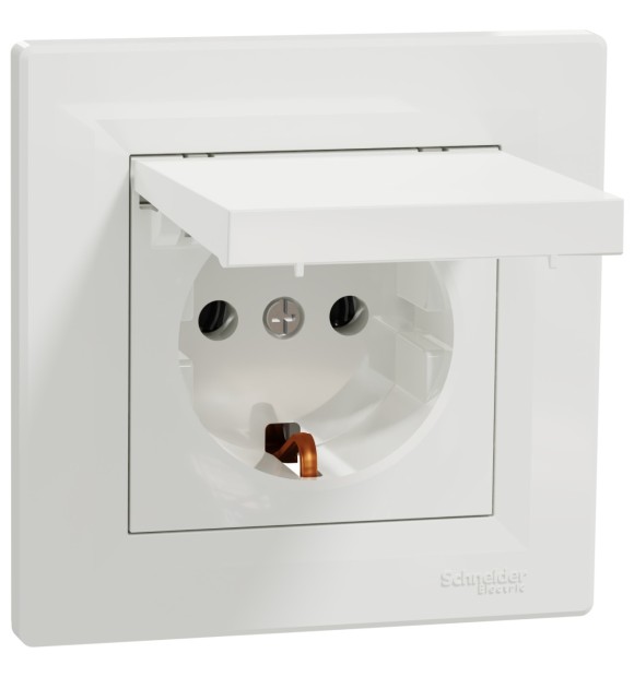 Priza Schuko cu capac 16A alba Asfora Schneider, contact de protectie