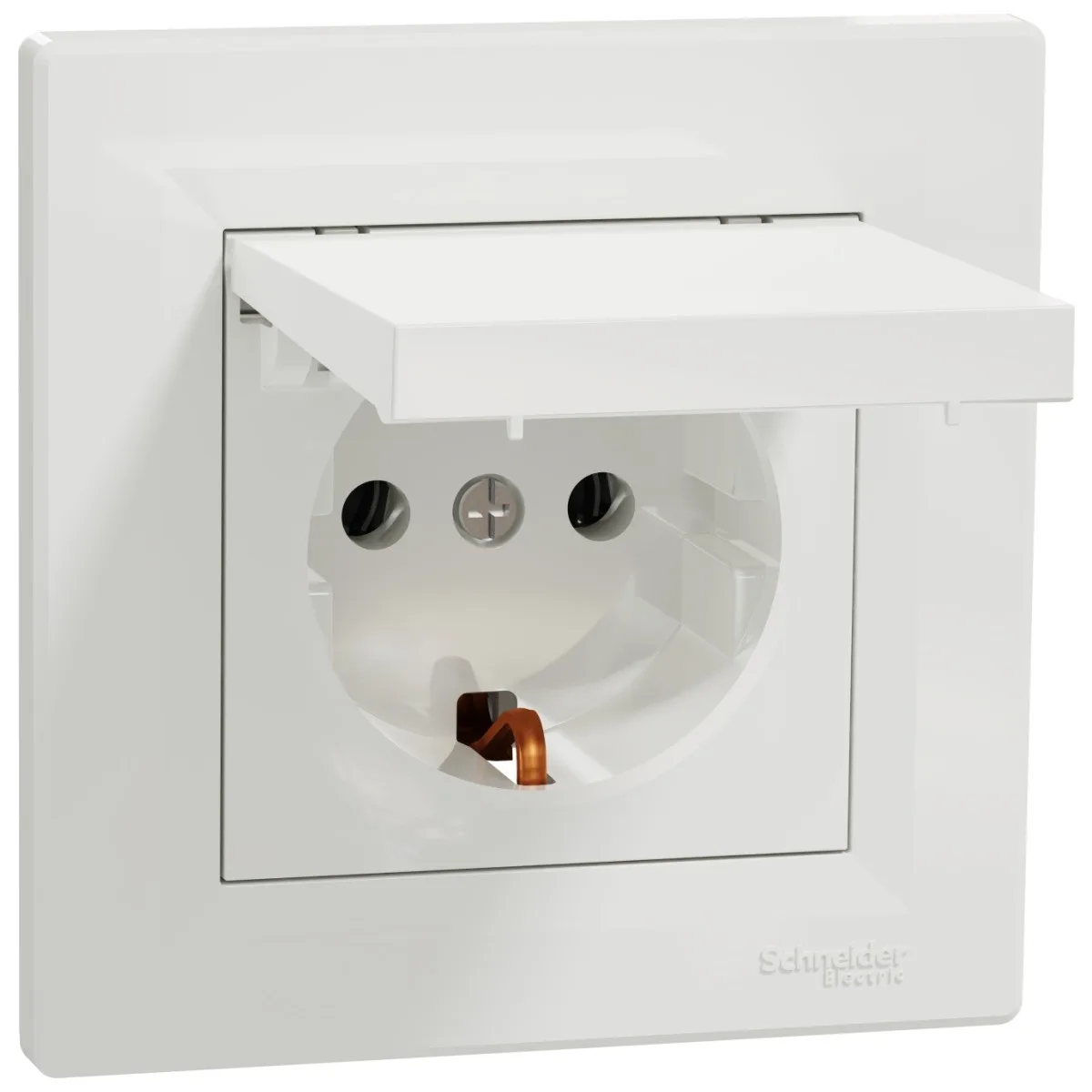 Priza Schuko cu capac 16A alba Asfora Schneider, contact de protectie