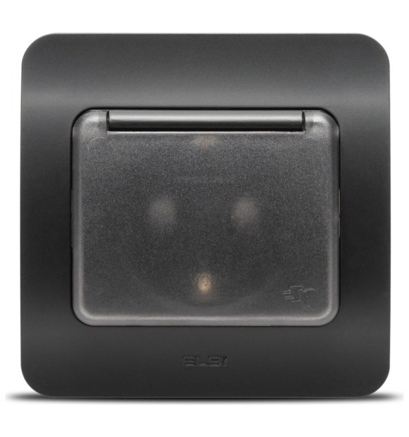 Priza Schuko cu capac 16A negru mat, gama Jazz