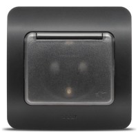Priza Schuko cu capac 16A negru mat, gama Jazz