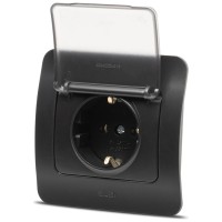 Priza Schuko cu capac 16A negru mat, gama Jazz - detaliu