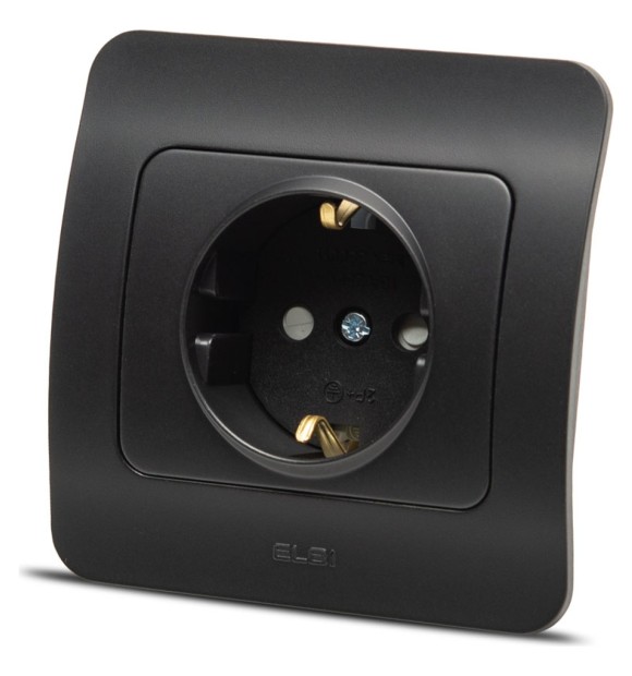 Priza Schuko 16A cu protectie copii negru mat, gama Jazz