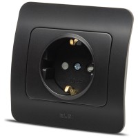 Priza Schuko 16A cu protectie copii negru mat, gama Jazz