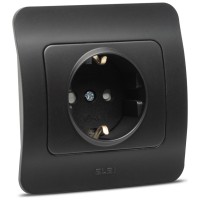 Priza Schuko 16A cu protectie copii negru mat, gama Jazz - vedere laterala